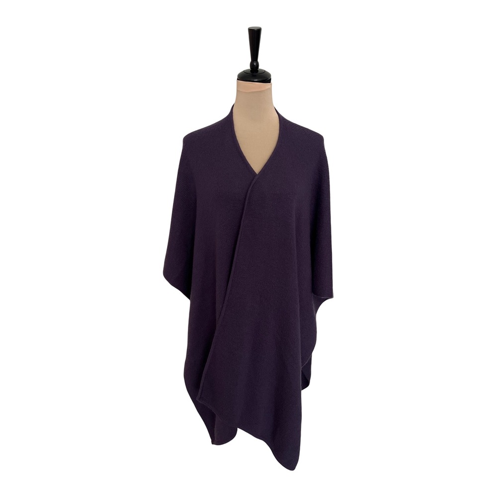 The Winding Road Purple Wool Alpaca Blend Ribbed Knit Wrap Poncho soft